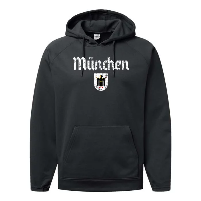 Munich Germany Muenchen Vintage Retro Distressed Performance Fleece Hoodie