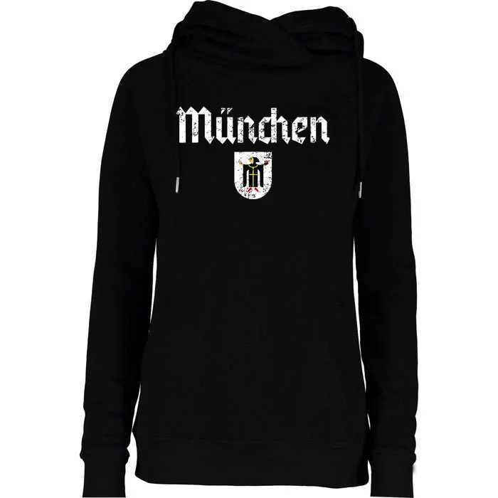 Munich Germany Muenchen Vintage Retro Distressed Womens Funnel Neck Pullover Hood