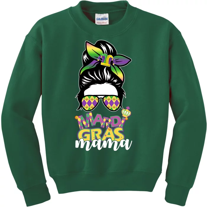 Mardi Gras Mama Hair Bun Celebration Kids Sweatshirt