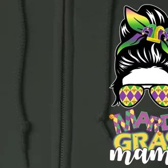 Mardi Gras Mama Hair Bun Celebration Full Zip Hoodie