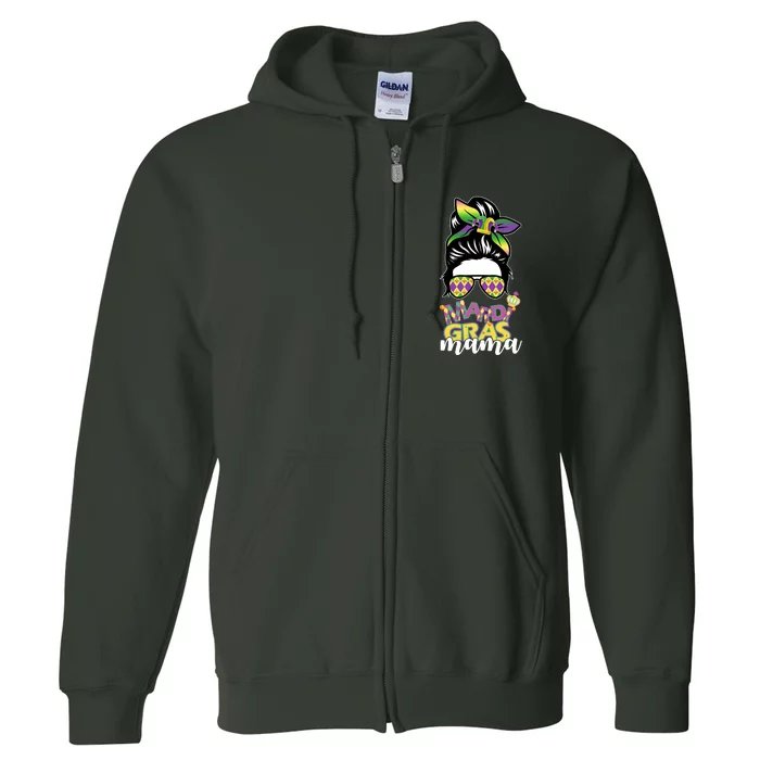 Mardi Gras Mama Hair Bun Celebration Full Zip Hoodie