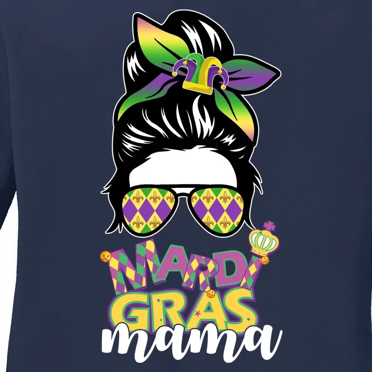 Mardi Gras Mama Hair Bun Celebration Ladies Long Sleeve Shirt