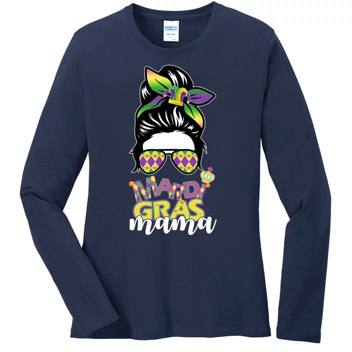 Mardi Gras Mama Hair Bun Celebration Ladies Long Sleeve Shirt