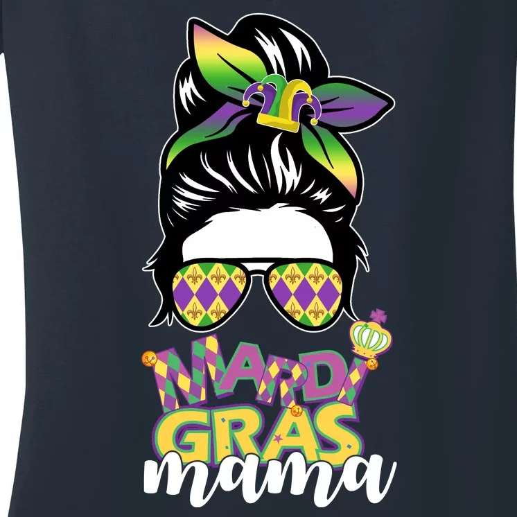 Mardi Gras Mama Hair Bun Celebration Women's V-Neck T-Shirt