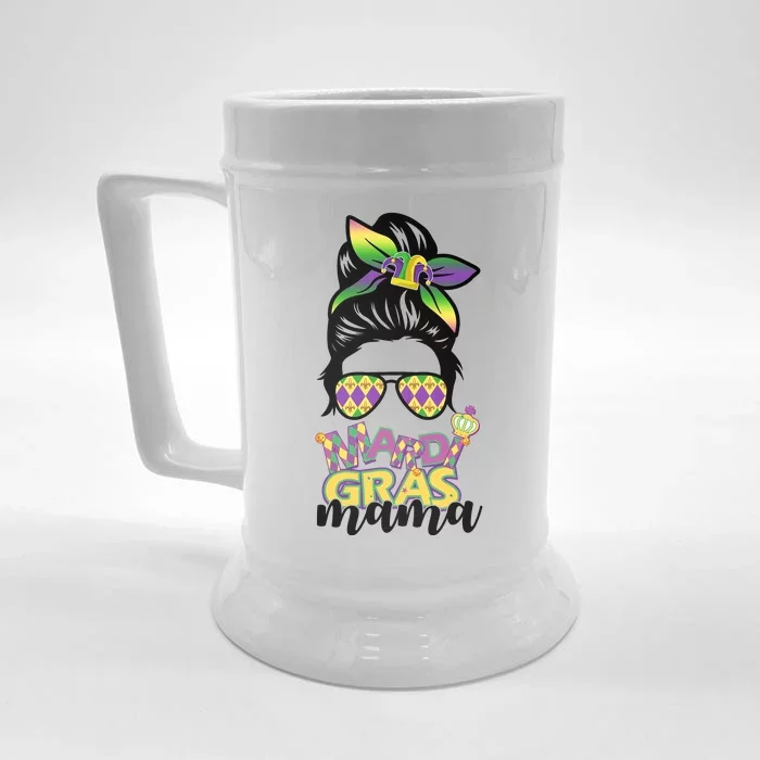 Mardi Gras Mama Hair Bun Celebration Front & Back Beer Stein