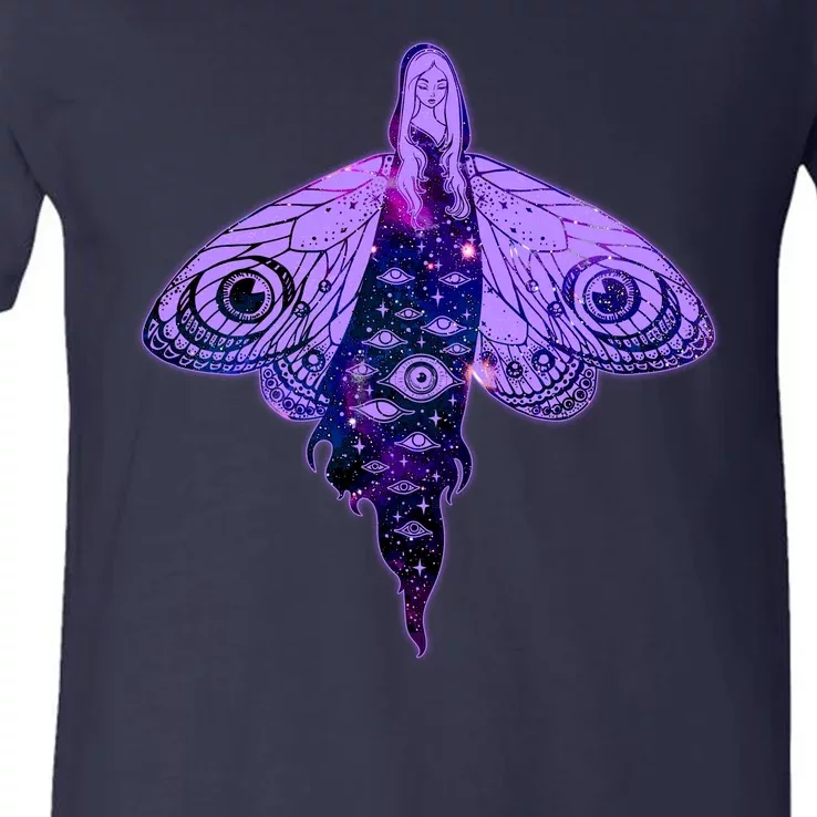 Mystical Gothic Moth Girl V-Neck T-Shirt