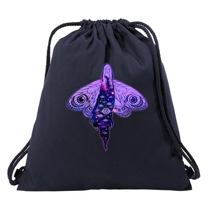 Mystical Gothic Moth Girl Drawstring Bag