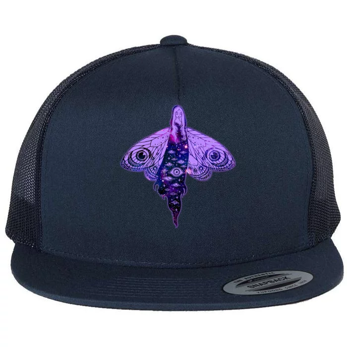 Mystical Gothic Moth Girl Flat Bill Trucker Hat