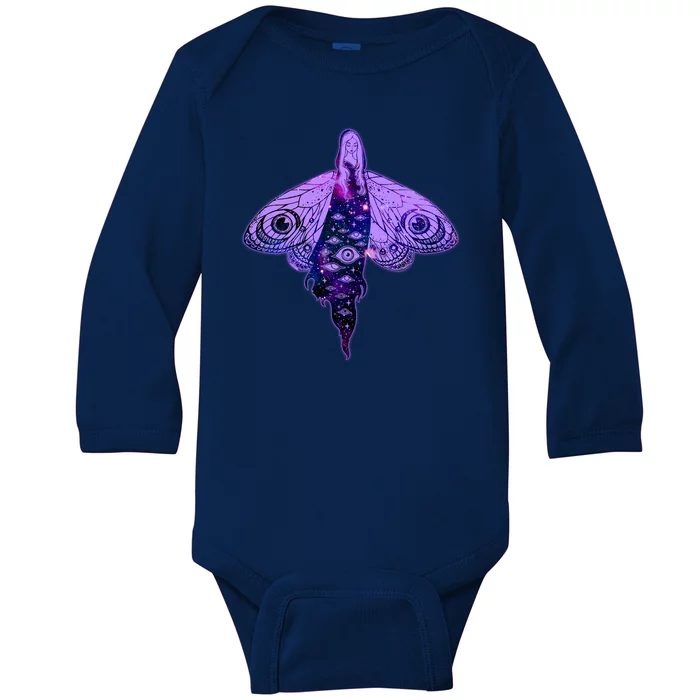 Mystical Gothic Moth Girl Baby Long Sleeve Bodysuit