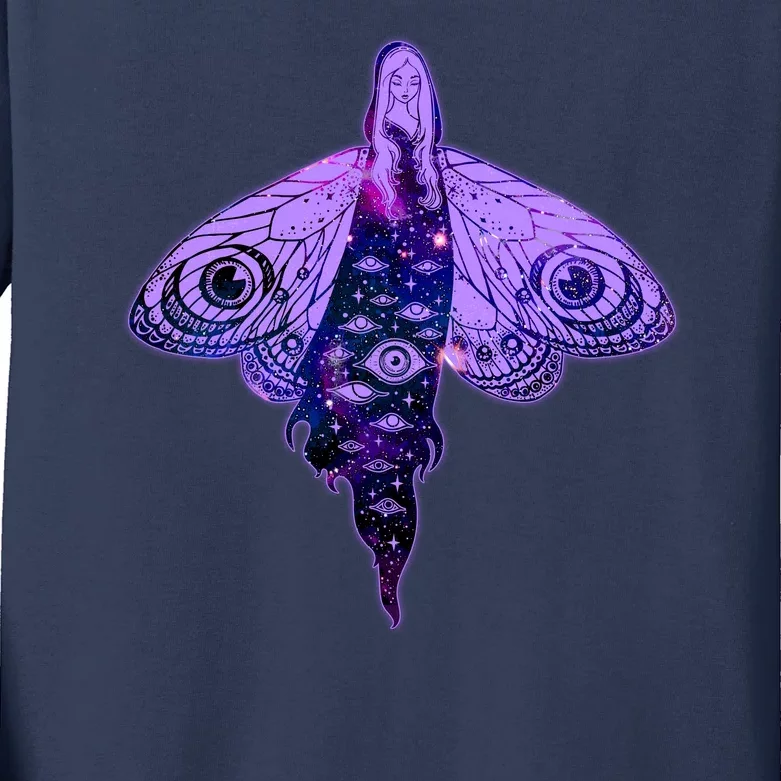 Mystical Gothic Moth Girl Kids Long Sleeve Shirt