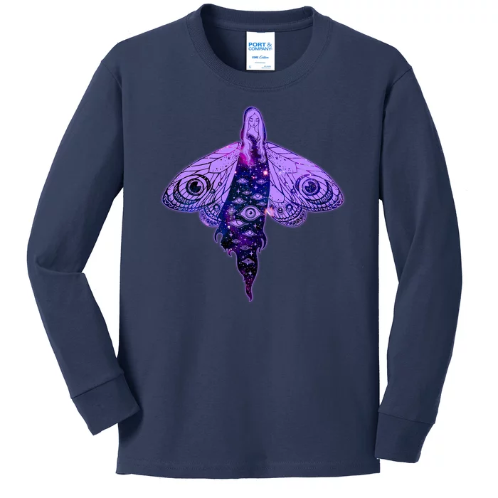 Mystical Gothic Moth Girl Kids Long Sleeve Shirt