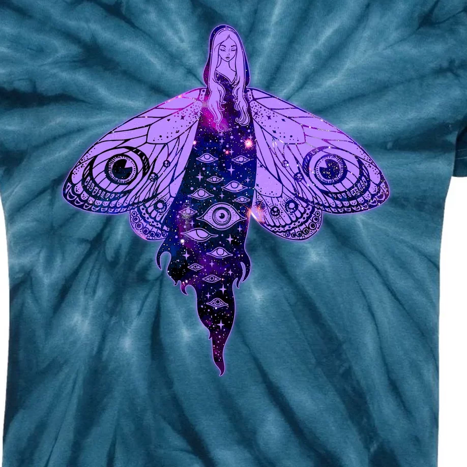 Mystical Gothic Moth Girl Kids Tie-Dye T-Shirt