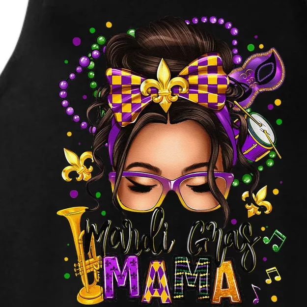 Mardi Gras Mama Messy Bun Mardi Gras Queen Carnaval Ladies Tri-Blend Wicking Tank