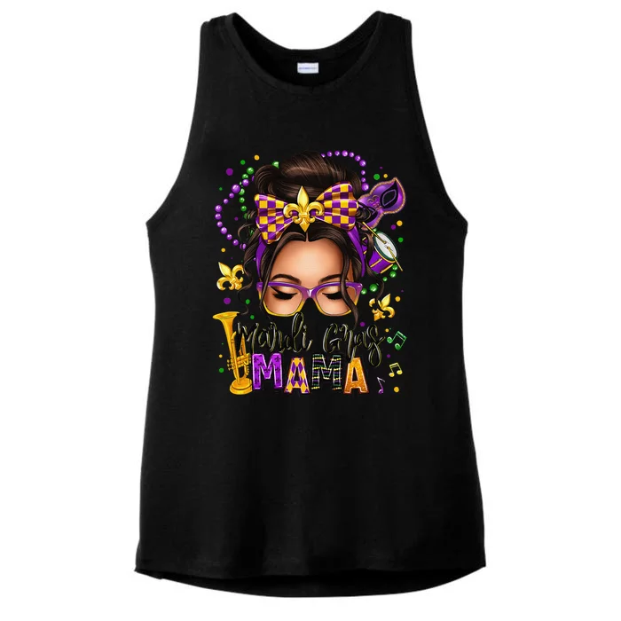 Mardi Gras Mama Messy Bun Mardi Gras Queen Carnaval Ladies Tri-Blend Wicking Tank