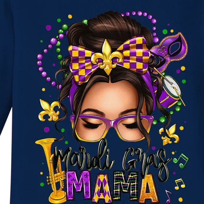 Mardi Gras Mama Messy Bun Mardi Gras Queen Carnaval Baby Long Sleeve Bodysuit