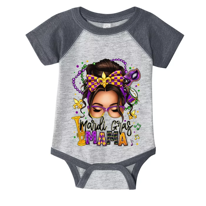 Mardi Gras Mama Messy Bun Mardi Gras Queen Carnaval Infant Baby Jersey Bodysuit