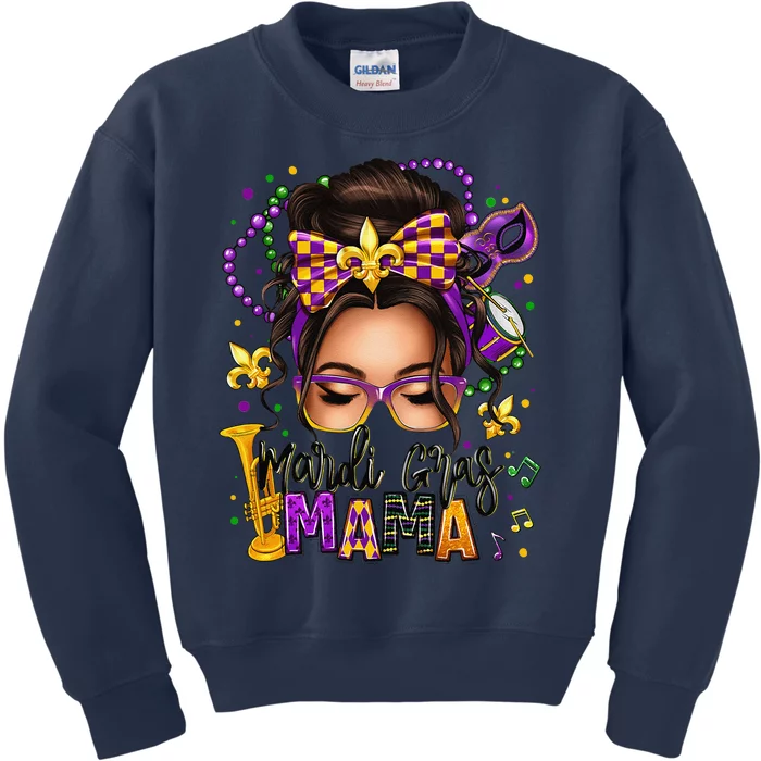 Mardi Gras Mama Messy Bun Mardi Gras Queen Carnaval Kids Sweatshirt