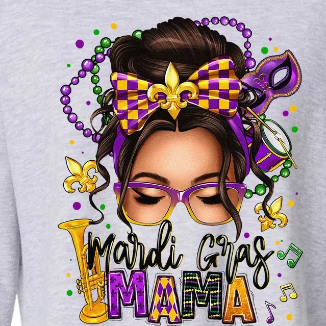 Mardi Gras Mama Messy Bun Mardi Gras Queen Carnaval Cropped Pullover Crew