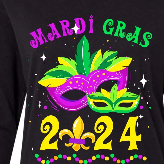 Mardi Gras Mardi Gras Beads Mask Joker Hat Carnival 2024 Womens Cotton Relaxed Long Sleeve T-Shirt