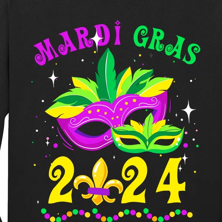 Mardi Gras Mardi Gras Beads Mask Joker Hat Carnival 2024 Tall Long Sleeve T-Shirt