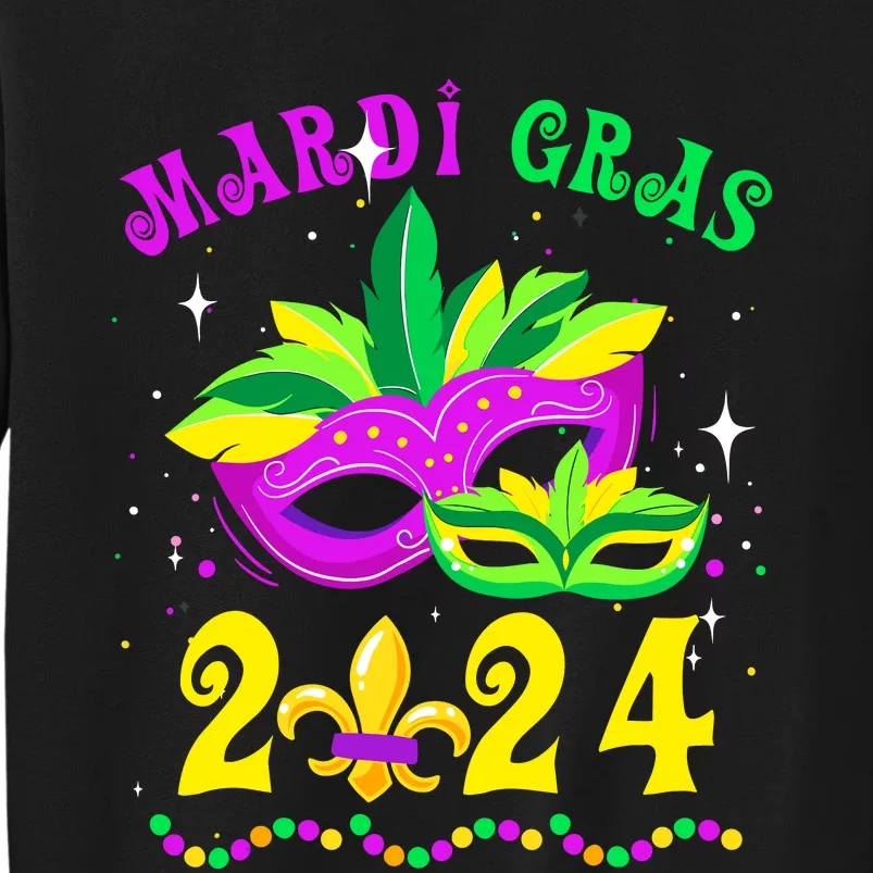 Mardi Gras Mardi Gras Beads Mask Joker Hat Carnival 2024 Tall Sweatshirt