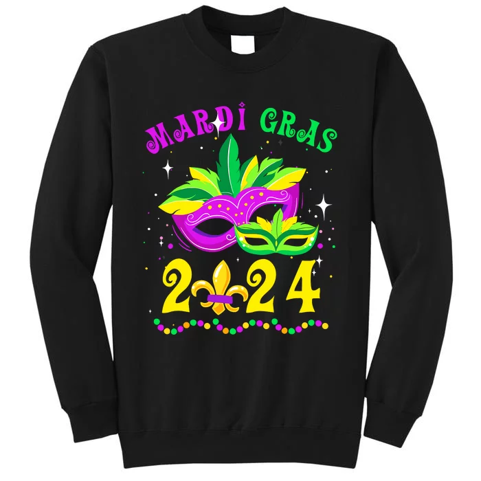 Mardi Gras Mardi Gras Beads Mask Joker Hat Carnival 2024 Tall Sweatshirt