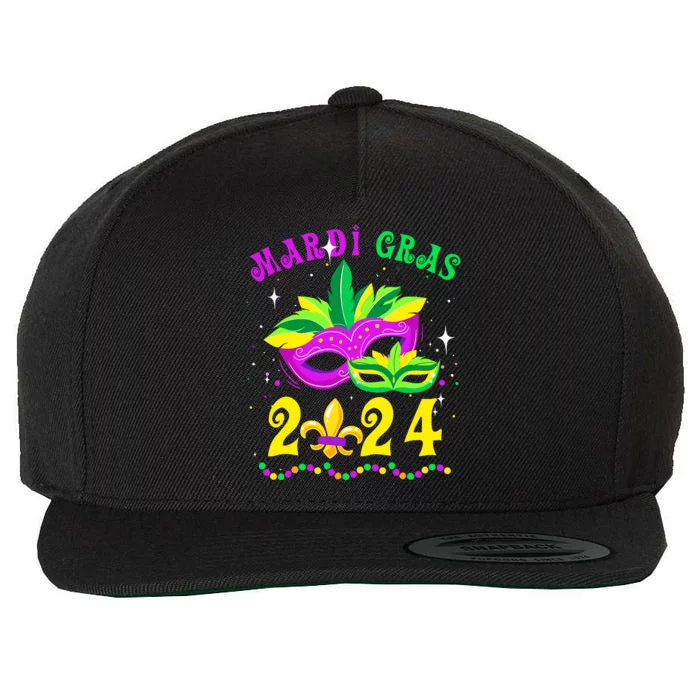 Mardi Gras Mardi Gras Beads Mask Joker Hat Carnival 2024 Wool Snapback Cap