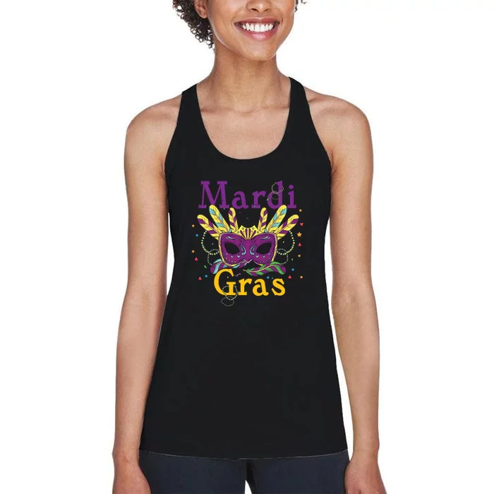 Mardi Gras Mask Celebration Fat Tuesday Gift Fleur De Lis Women's Racerback Tank