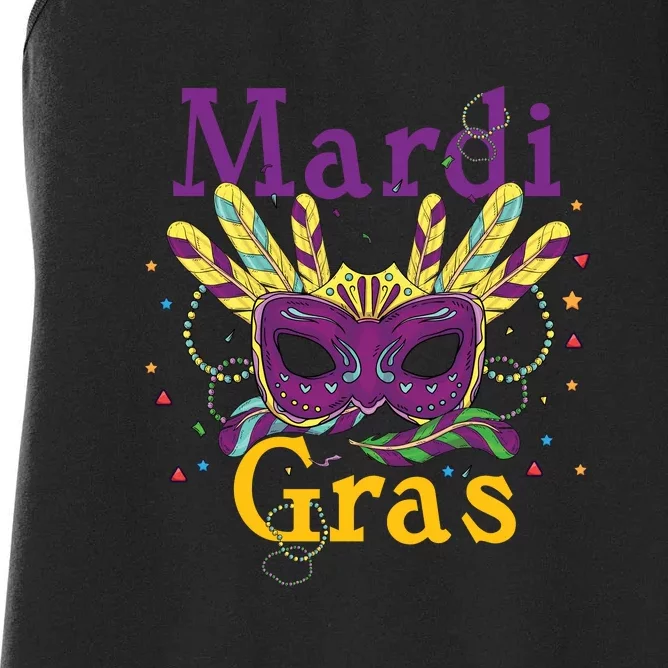 Mardi Gras Mask Celebration Fat Tuesday Gift Fleur De Lis Women's Racerback Tank