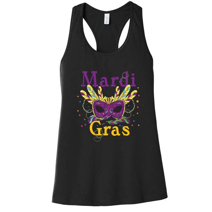 Mardi Gras Mask Celebration Fat Tuesday Gift Fleur De Lis Women's Racerback Tank