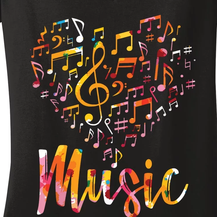 Musician Gift Musical Instrument Music Notes Treble Clef Women's V-Neck T-Shirt