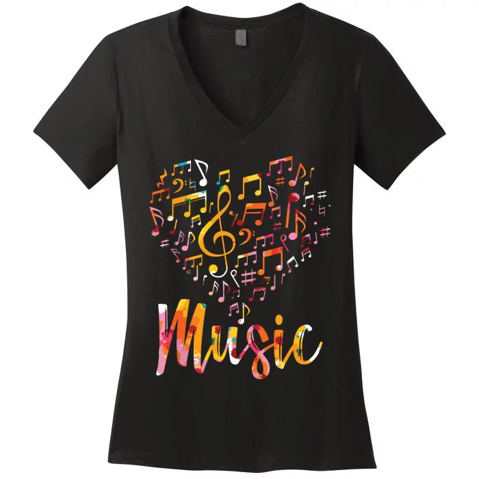 Musician Gift Musical Instrument Music Notes Treble Clef Women's V-Neck T-Shirt