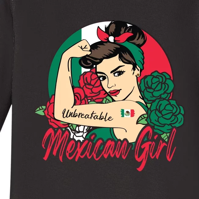 Mexico Girl Mexican Mujer Mexicana Flag Baby Long Sleeve Bodysuit