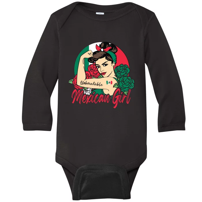 Mexico Girl Mexican Mujer Mexicana Flag Baby Long Sleeve Bodysuit