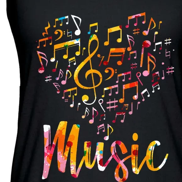 Musician Gift Musical Instrument Music Notes Treble Clef Ladies Essential Flowy Tank