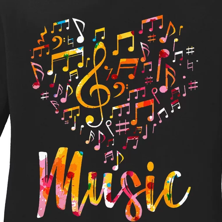 Musician Gift Musical Instrument Music Notes Treble Clef Ladies Long Sleeve Shirt