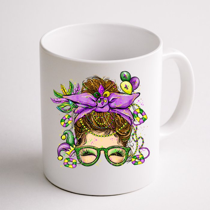 Mardi Gras Messy Bun Costume Party Gift Front & Back Coffee Mug