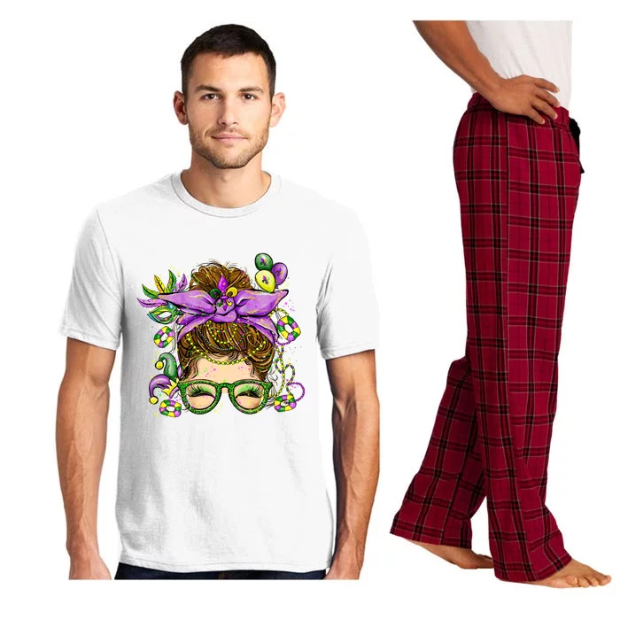 Mardi Gras Messy Bun Costume Party Gift Pajama Set