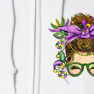 Mardi Gras Messy Bun Costume Party Gift Full Zip Hoodie