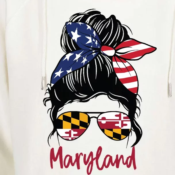 Maryland Girl Maryland Flag State Girlfriend Messy Bun Womens Funnel Neck Pullover Hood