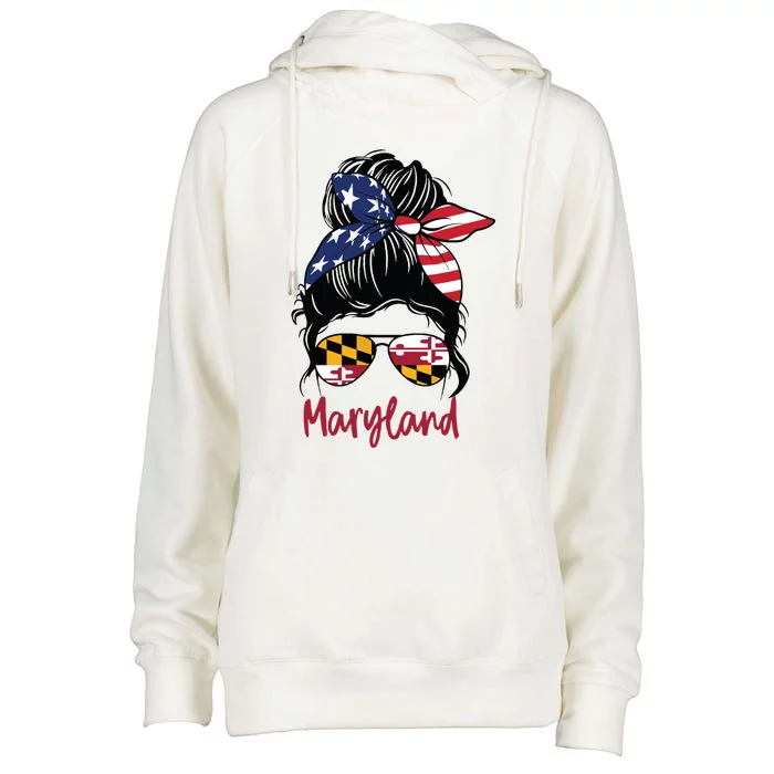 Maryland Girl Maryland Flag State Girlfriend Messy Bun Womens Funnel Neck Pullover Hood