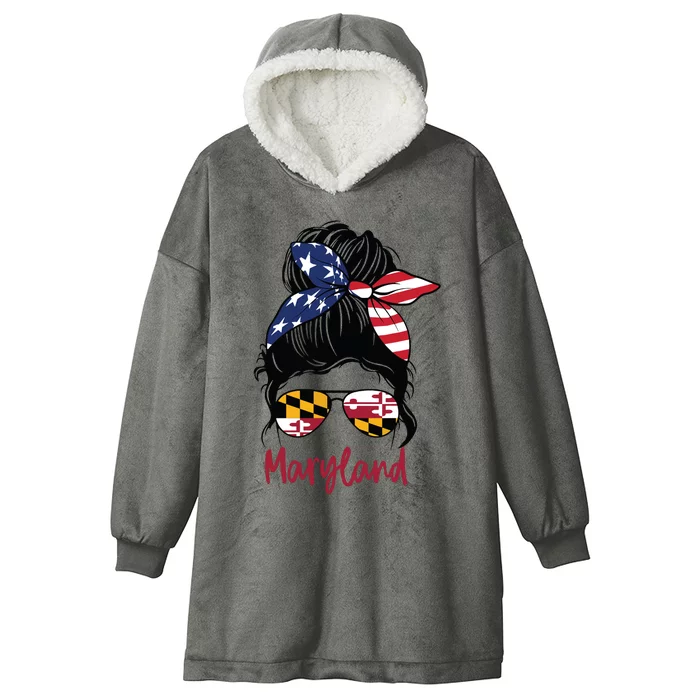 Maryland Girl Maryland Flag State Girlfriend Messy Bun Hooded Wearable Blanket