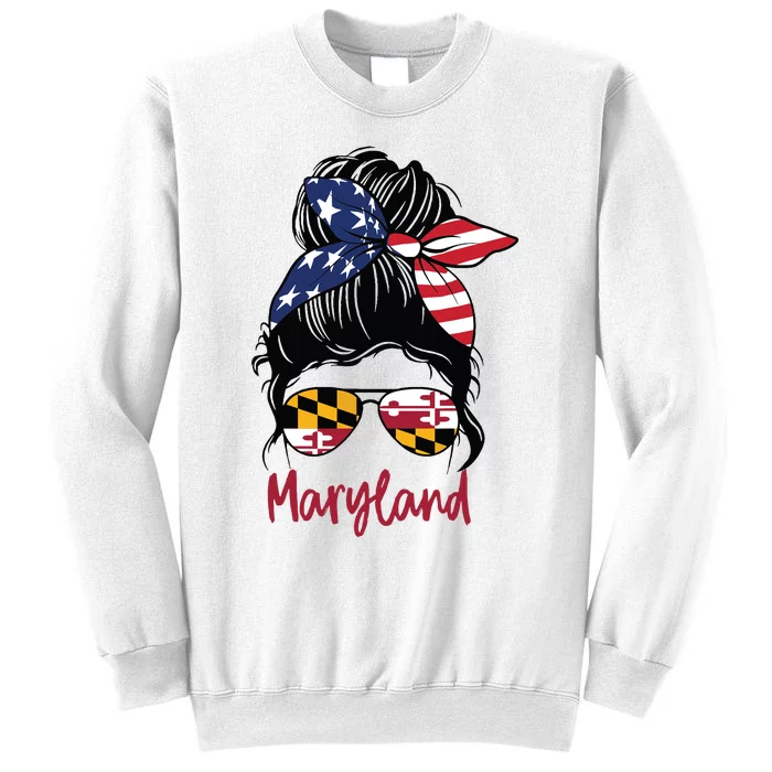 Maryland Girl Maryland Flag State Girlfriend Messy Bun Sweatshirt