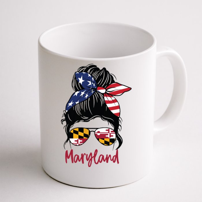 Maryland Girl Maryland Flag State Girlfriend Messy Bun Front & Back Coffee Mug