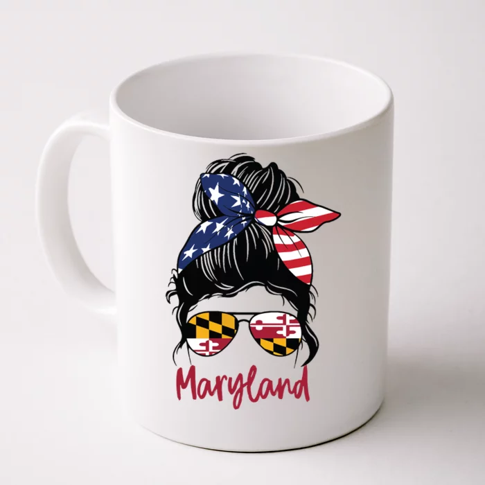 Maryland Girl Maryland Flag State Girlfriend Messy Bun Front & Back Coffee Mug