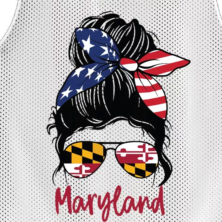 Maryland Girl Maryland Flag State Girlfriend Messy Bun Mesh Reversible Basketball Jersey Tank