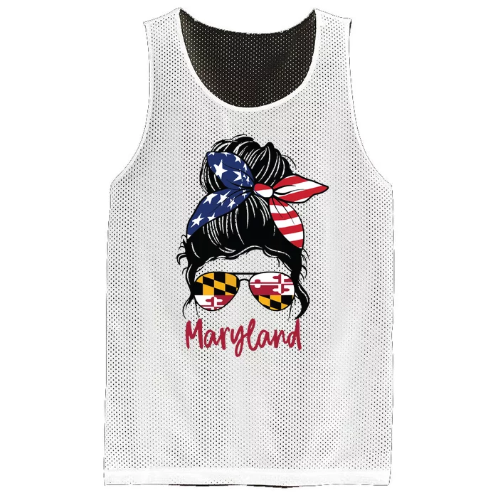 Maryland Girl Maryland Flag State Girlfriend Messy Bun Mesh Reversible Basketball Jersey Tank