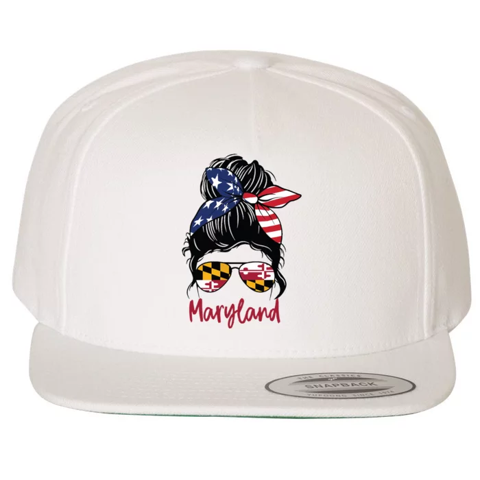 Maryland Girl Maryland Flag State Girlfriend Messy Bun Wool Snapback Cap