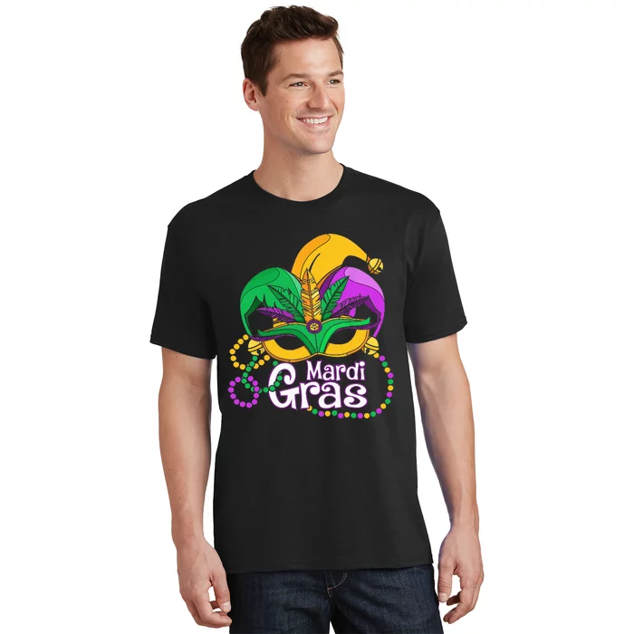 Mardi Gras Mardi Gras Beads Mask Feathers T-Shirt