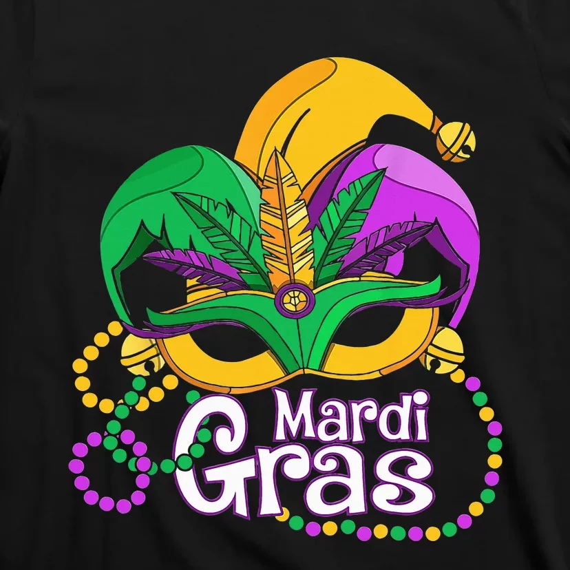 Mardi Gras Mardi Gras Beads Mask Feathers T-Shirt